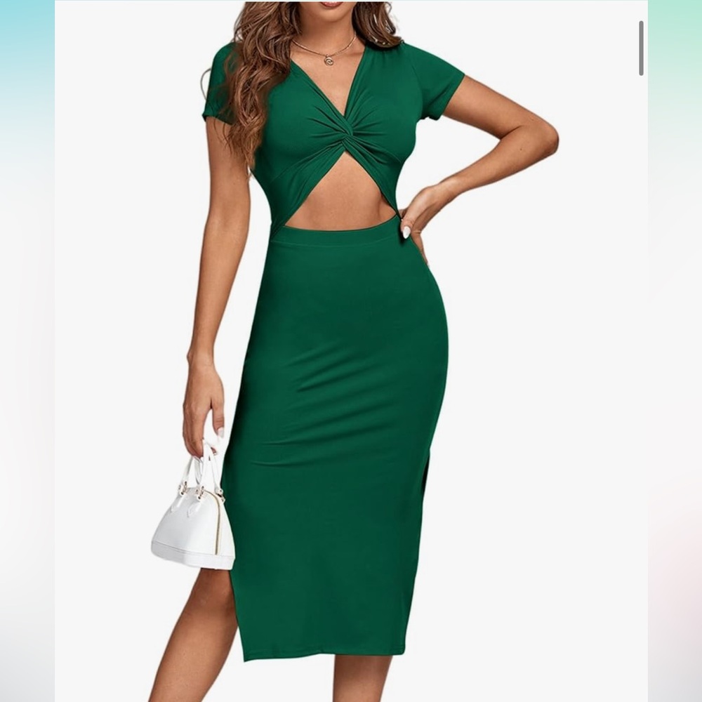 Elegant Green Cut-Out Midi Dress